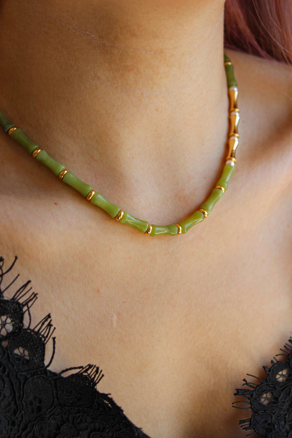 Bamboo Gemstone Necklace and Bracelet Set