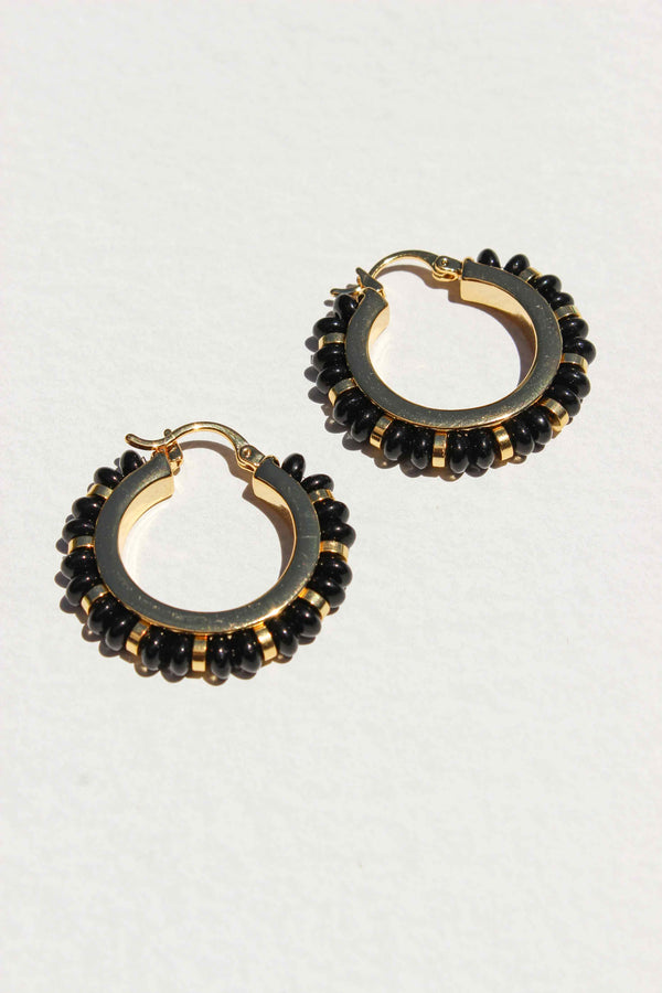 Eternal Hoop Earrings/Black Agate