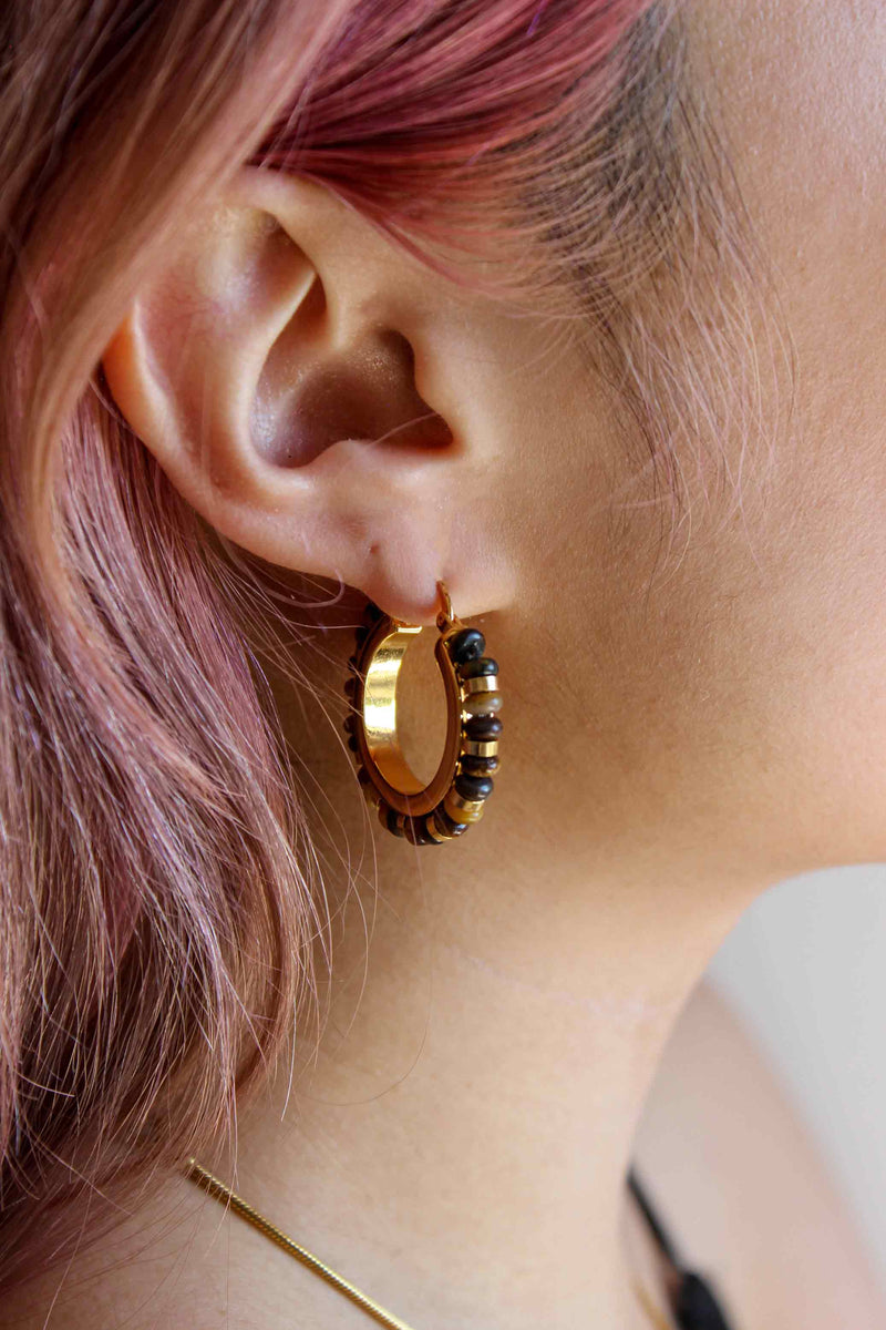 Tiger eye store hoop earrings