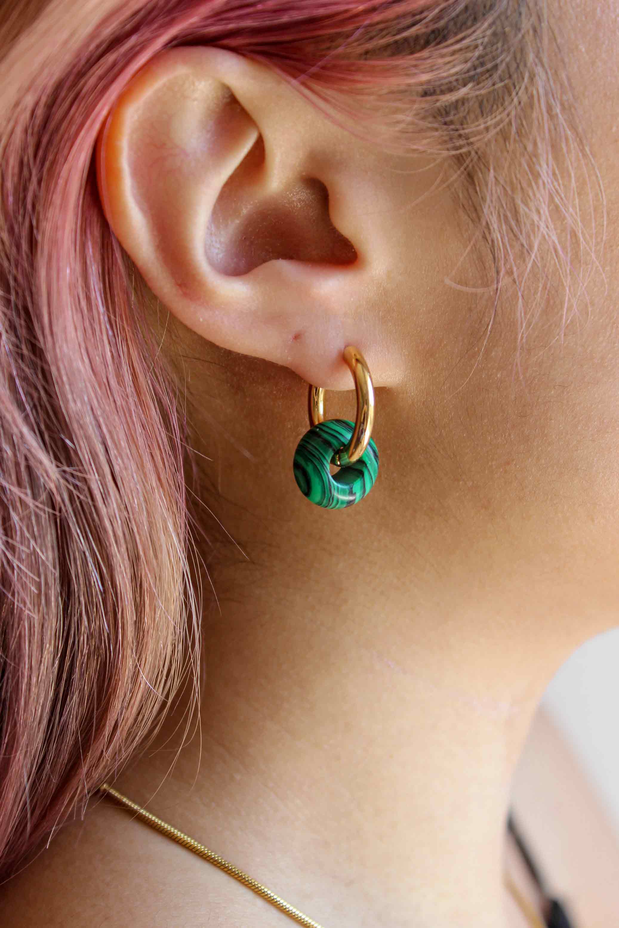 Basic Hoop Earrings/Malachite