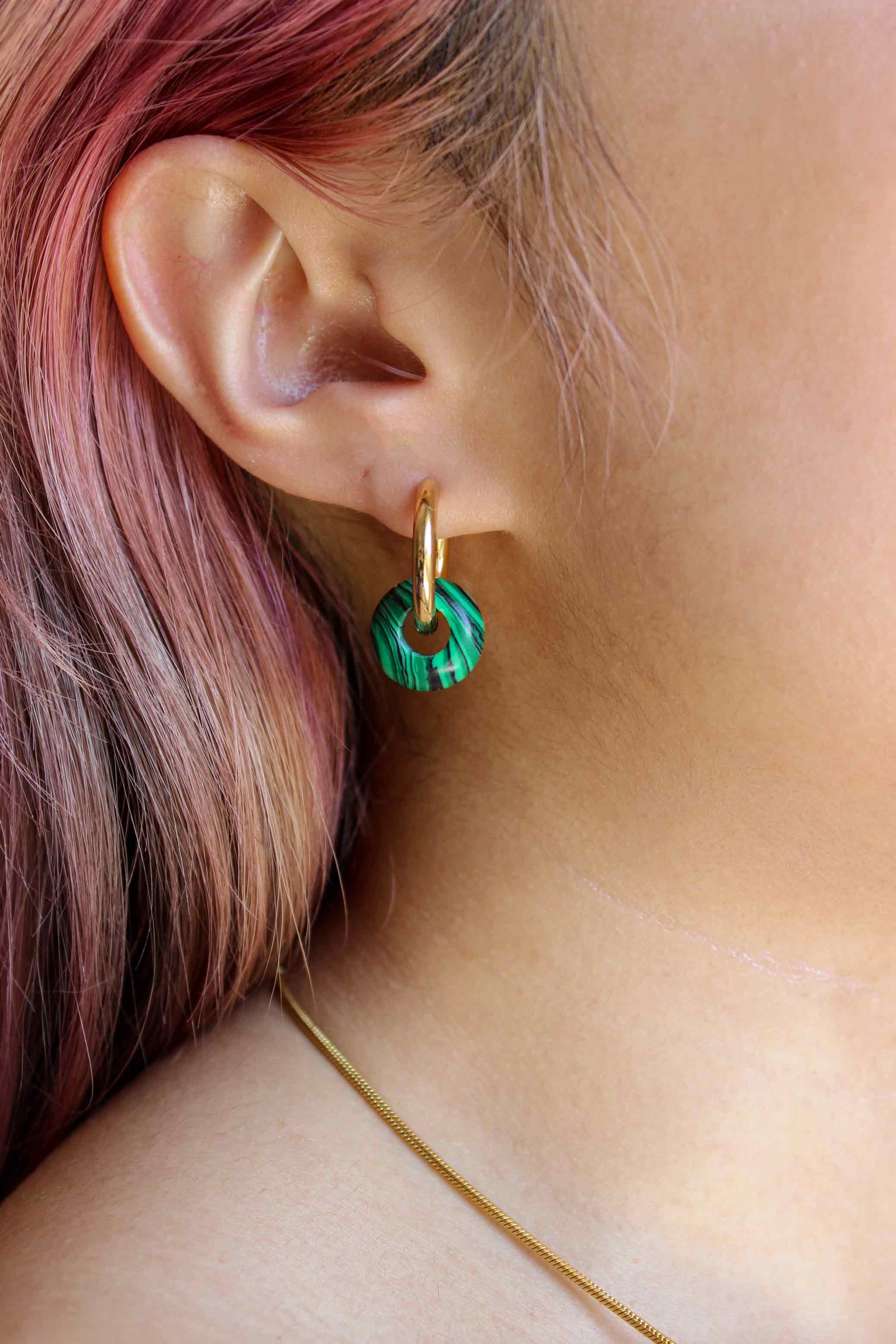 Basic Hoop Earrings/Malachite