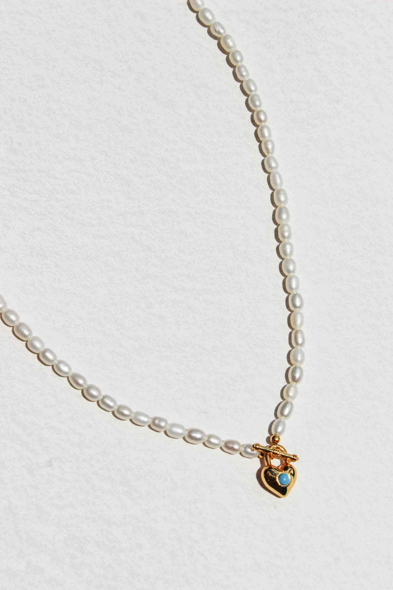 Mini Heart Lock Pearl Necklace