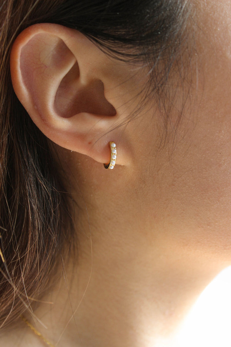 Petite Pearl Huggie Earrings