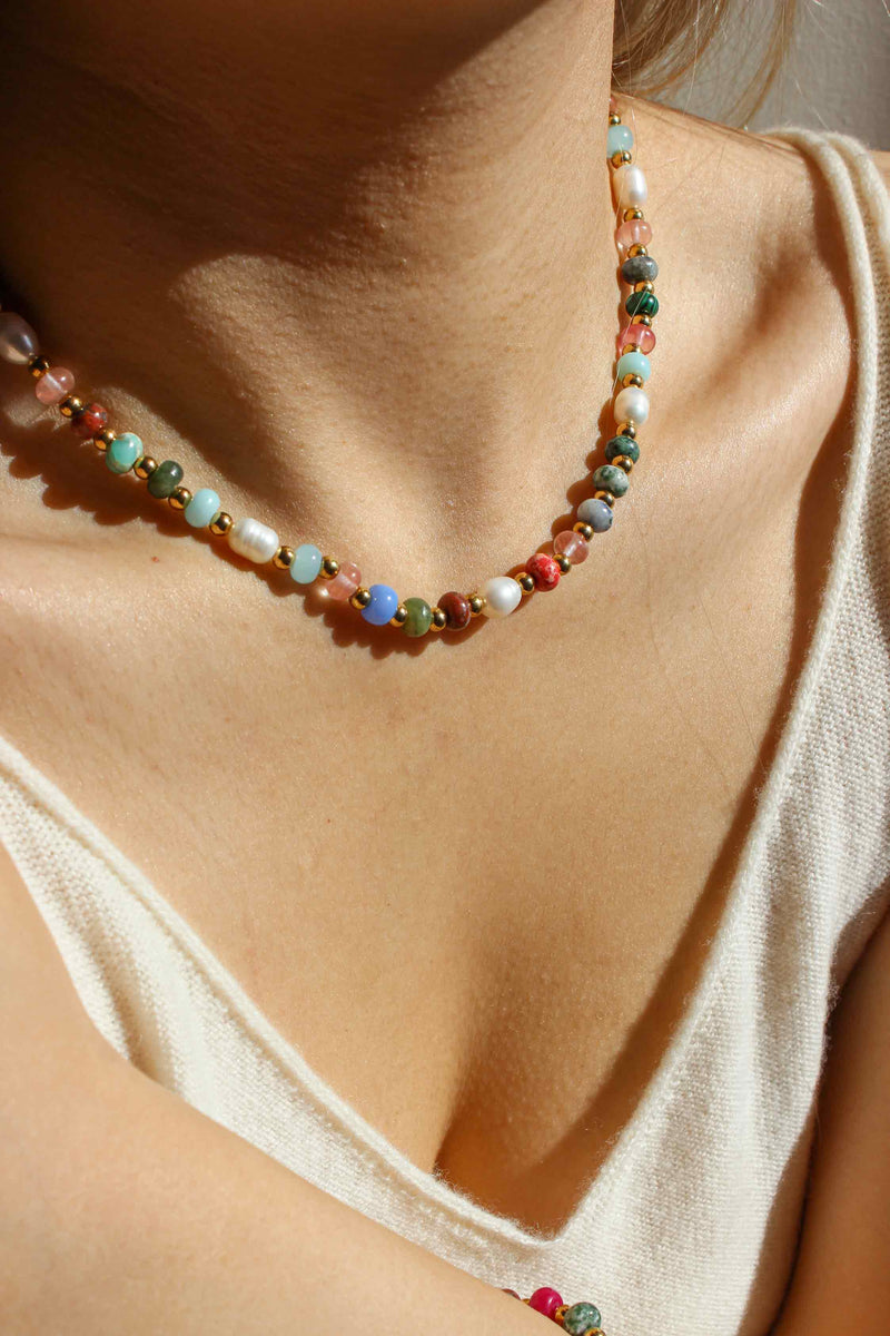 Rainbow Gemstone Necklace and Bracelet Set