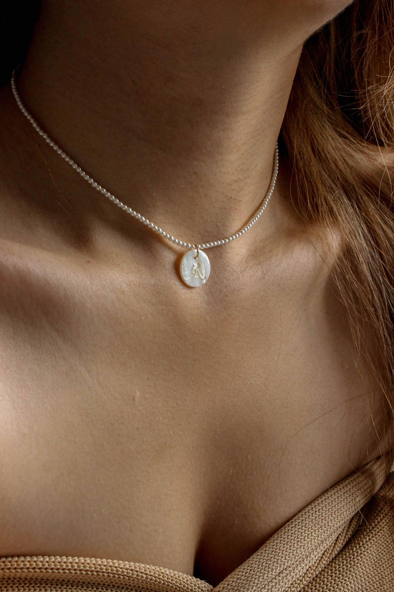 Pearl Choker Necklace With Gold Vermeil Initial Charm By Bish Bosh Becca |  notonthehighstreet.com